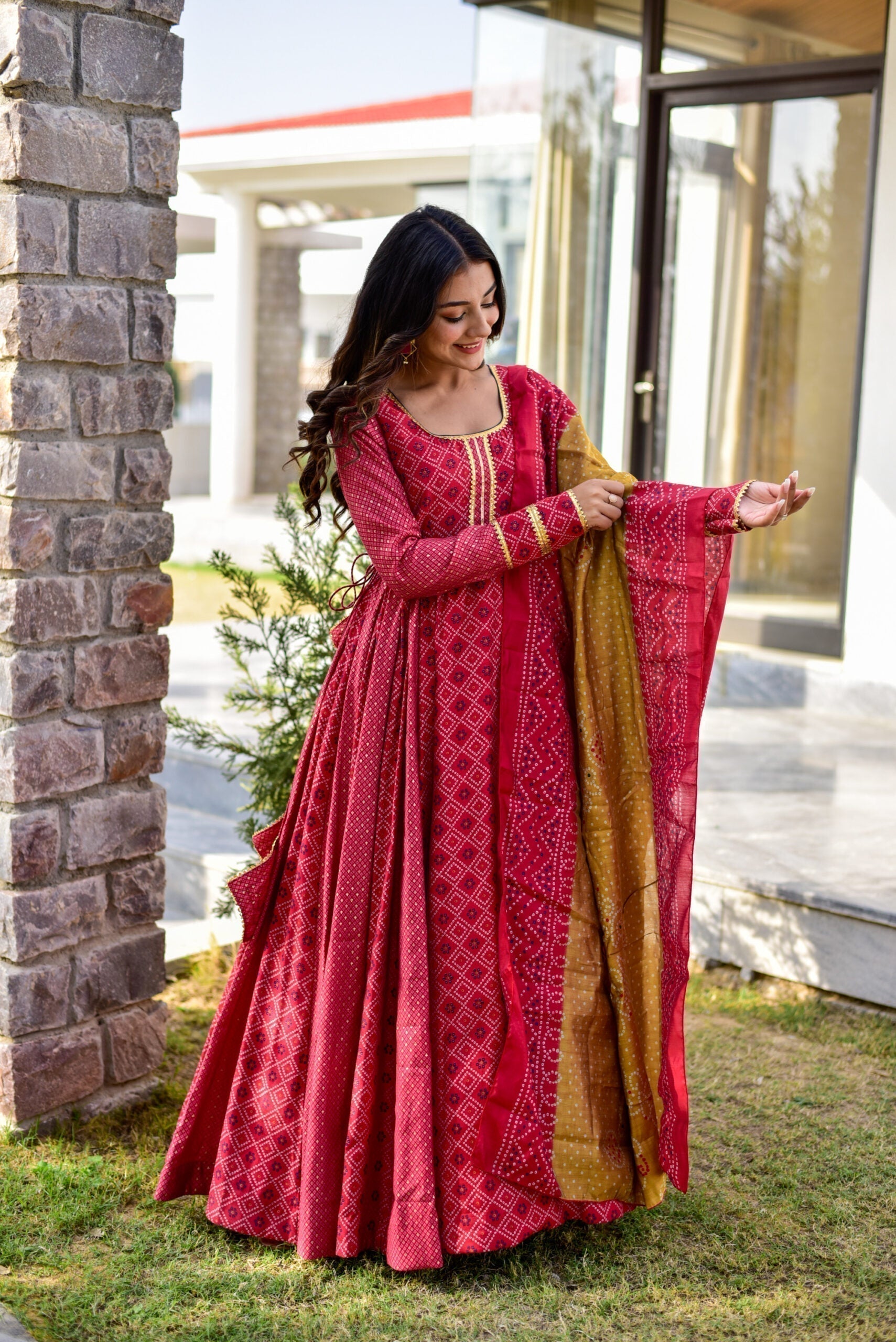 apple red muslin maxi set